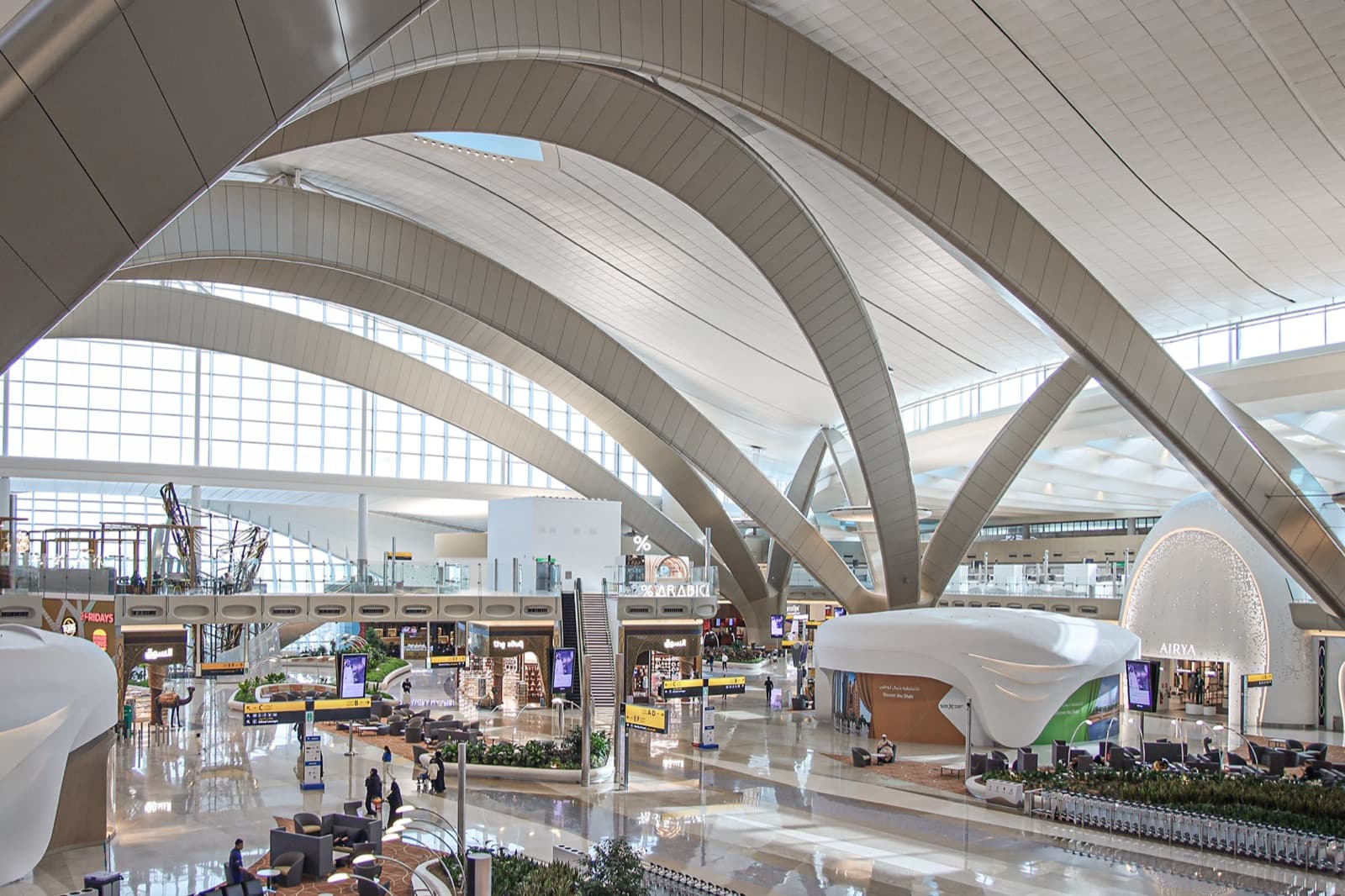 The arched departures hall of Zayed International Airport