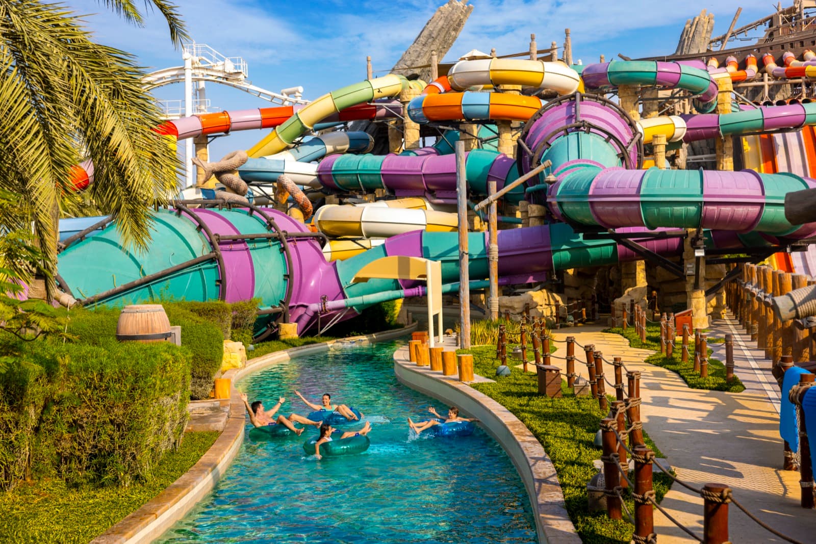 Yas Waterworld's water slides over the lazy river